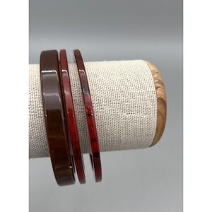 Marbled Bakelite Bangle Bracelets Red & Brown‎ Thick 2 Thin Set of Three